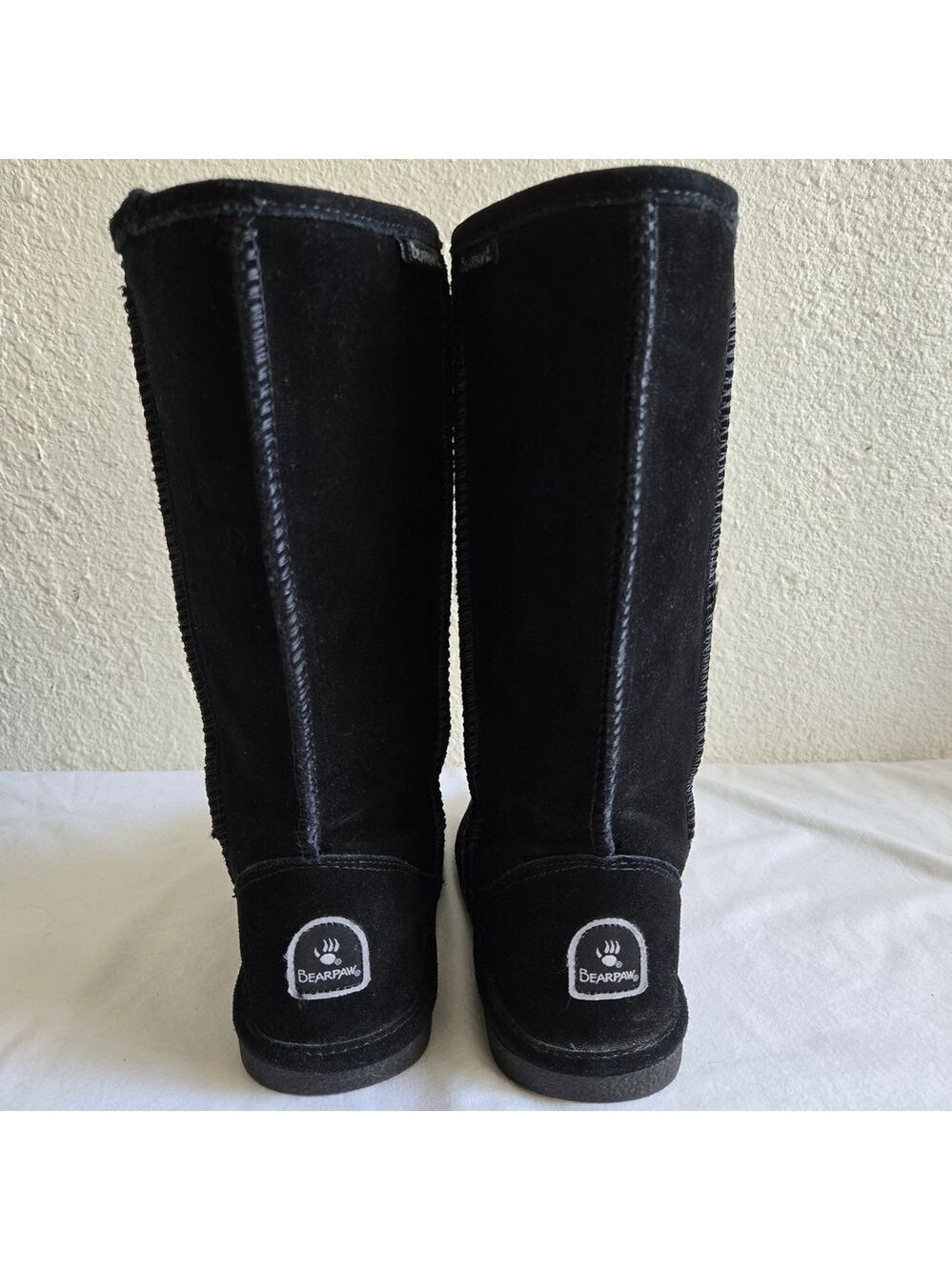 BEARPAW BOOTS 'ELLE' 12' HIGH BLACK SUEDE WOMENS WOOL SHEEP SKIN SIZE 8 - Picture 3 of 15
